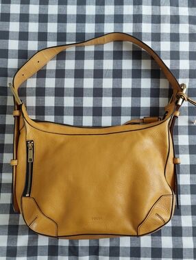 Fossil Leather Hobo Shoulder Bag Tan Soft Slouchy Satchel